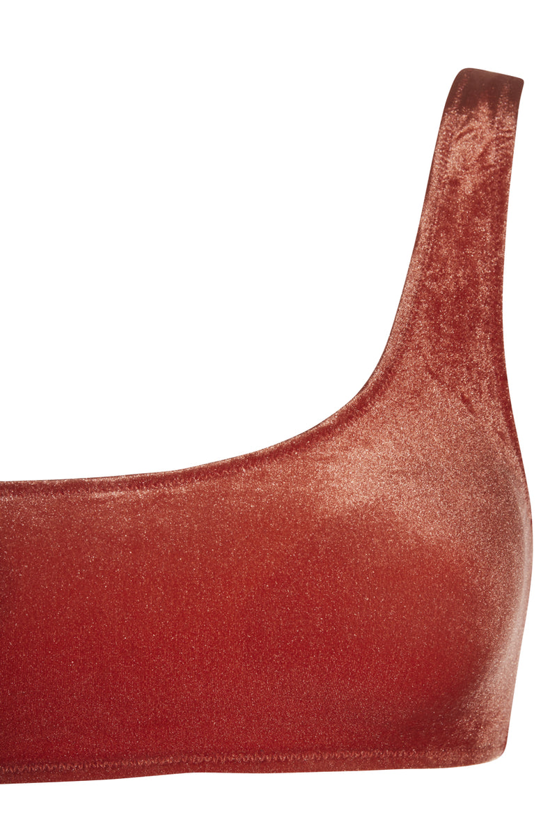 Bikini in velluto arancione dettaglio top